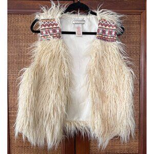 Flying Tomato Womens Faux Fur Vest With‎ Embroidered Tribal Accents Size S
